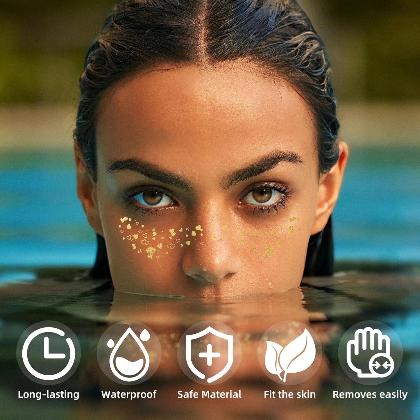 Glitter Freckles - Gold Fake Freckles, 6PCS Makeup Patches, Sweatproof Face Jewels for Women, Faux Face Glitter for Kids, Waterproof Glitter Freckles Face Tattoo, Party Makeup Accessory Face Glitter