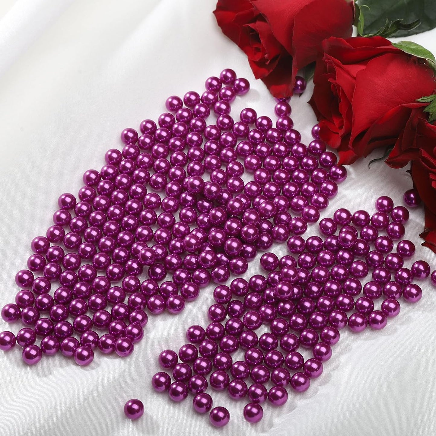 980pcs Undrilled Holeless ABS Faux Pearl Beads for Vase fillers, No Hole Round Pearls for Cosmetic Boxes, DIY Parts, Table Scatter, Wedding, Birthday Party Home Decorating (Dark Purple, 8mm)