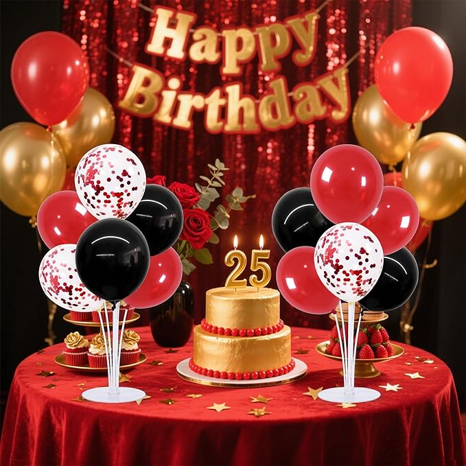 TONIFUL 4 Set Red and Black Balloon Centerpieces for Table,Balloon Stand Kit for Black Pink Party Decor 2026 Graduation Wedding Chinese New Year Eve Birthday Party Decorations,Retirement
