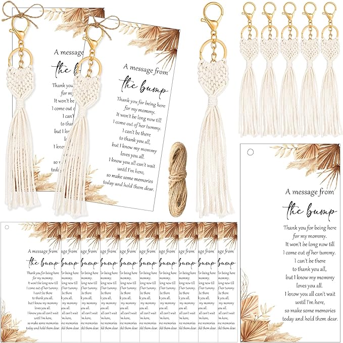 Landical 24 Sets Baby Shower Favors for Guests Boho Macrame Keychains with Thank You Cards Baby Shower Gifts Boho Party Favors