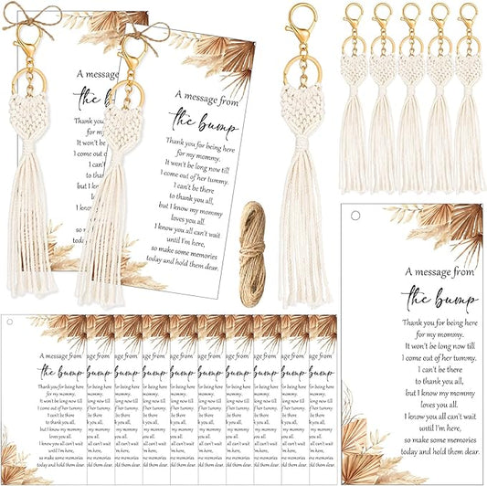 Landical 24 Sets Baby Shower Favors for Guests Boho Macrame Keychains with Thank You Cards Baby Shower Gifts Boho Party Favors