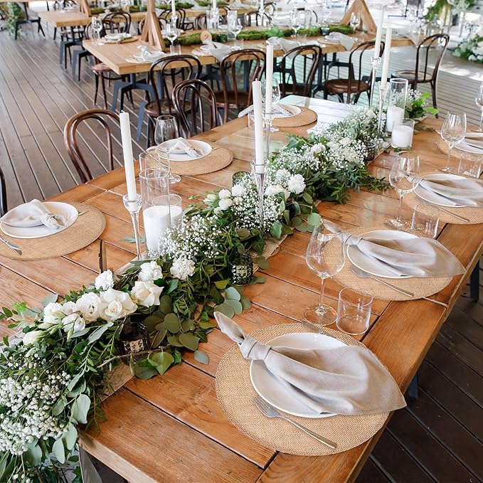 Yunlly Set of 48 Round Burlap Placemats Bulk Burlap Farmhouse Placemats Set Heat Resistant Table Mats Circle Jute Charger Place Mats for Wedding Holiday Dinner Rustic Table Decorations(15 in,Brown)