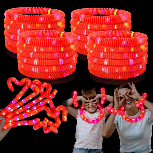 24 PCS Red Glow Sticks Party Favors for Kids, Christmas LED Light Up Necklaces Bracelets Accessories for Toddlers, Glow New Year Eve Party Supplies Birthday Dance Camping Decorations for Boys Girls