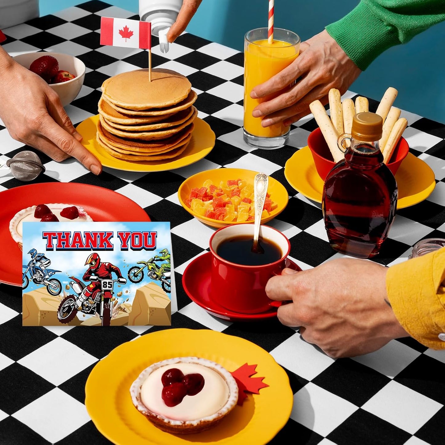 24 Pack Motorcyclist Thank You Cards Dirt Bike Greeting Cards With Envelopes Stickers Red Motocross Blank Note Card for Birthday Baby Shower
