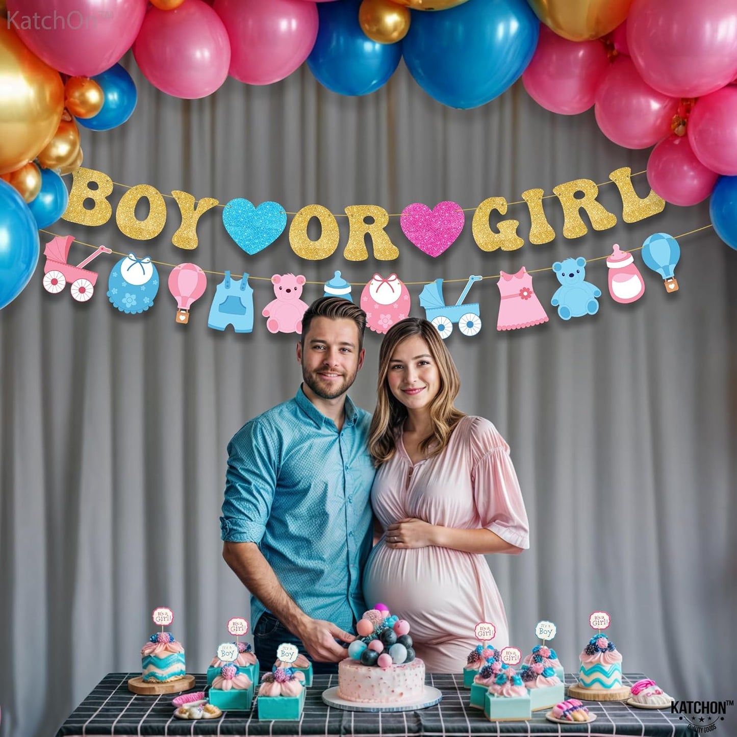 KatchOn, Glitter Boy or Girl Gender Reveal Banner - 10 Feet, No DIY Gender Reveal Backdrop | Boy or Girl Banner for Baby Gender Reveal Decorations | Gender Reveal Signs for Baby Shower Decorations