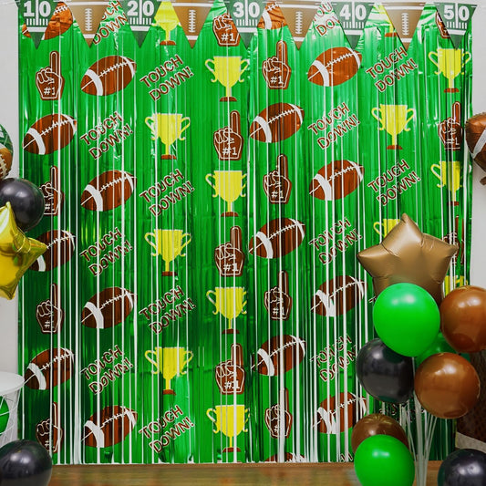 Football Party Decorations, Including 2 Pack Foil Fringe Curtains, 22pcs Party Balloons & 1Pcs Banner for Sunday Night Football Game Day Party Photo Props