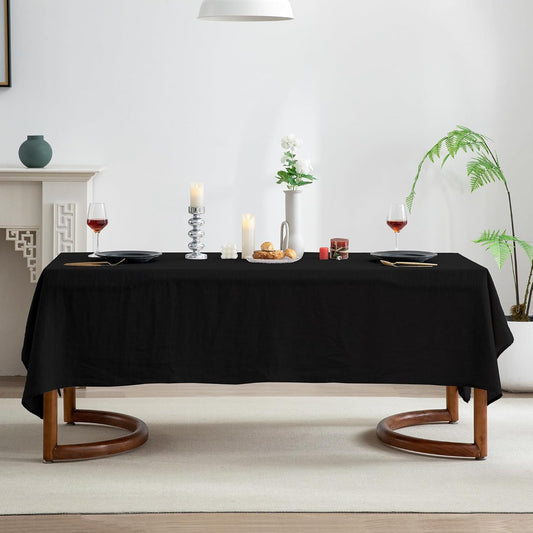 EVERLY 100% Pure Linen Rectangle Tablecloths 60x84Inches for Dining,Buffet Parties,Picnic,Events,Weddings and Restaurants,Decorative Halloween,Thanksgiving Machine Washable Tablecloths-Black