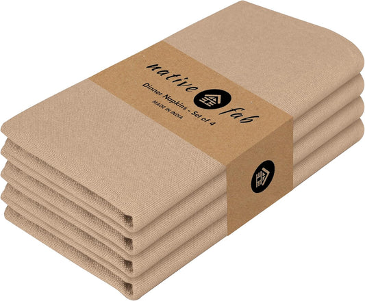Native Fab Solid Cloth Napkin Set of 4, 100% Cotton, Washable, Reusable Dinner Cloth Napkin 17x17 inches, Table Decor Napkins for Dinner, Events, Beige