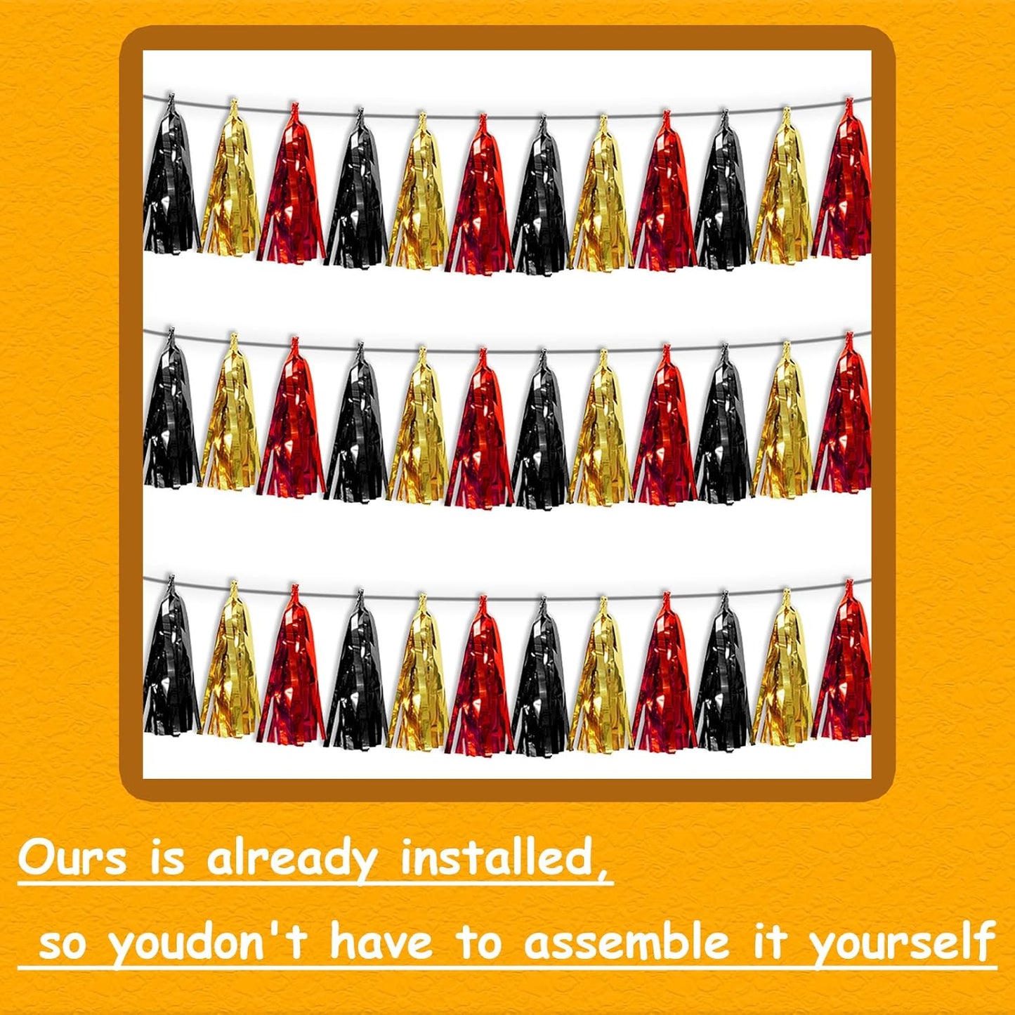 3P Red-Black Gold Tassel Banner Garland Metallic Foil Fringe Banner Tinsel Tassels Streamer Banner Backdrop for Parade Floats, 2025 Graduation Decorations, Baby Bridal Shower Party Decoration