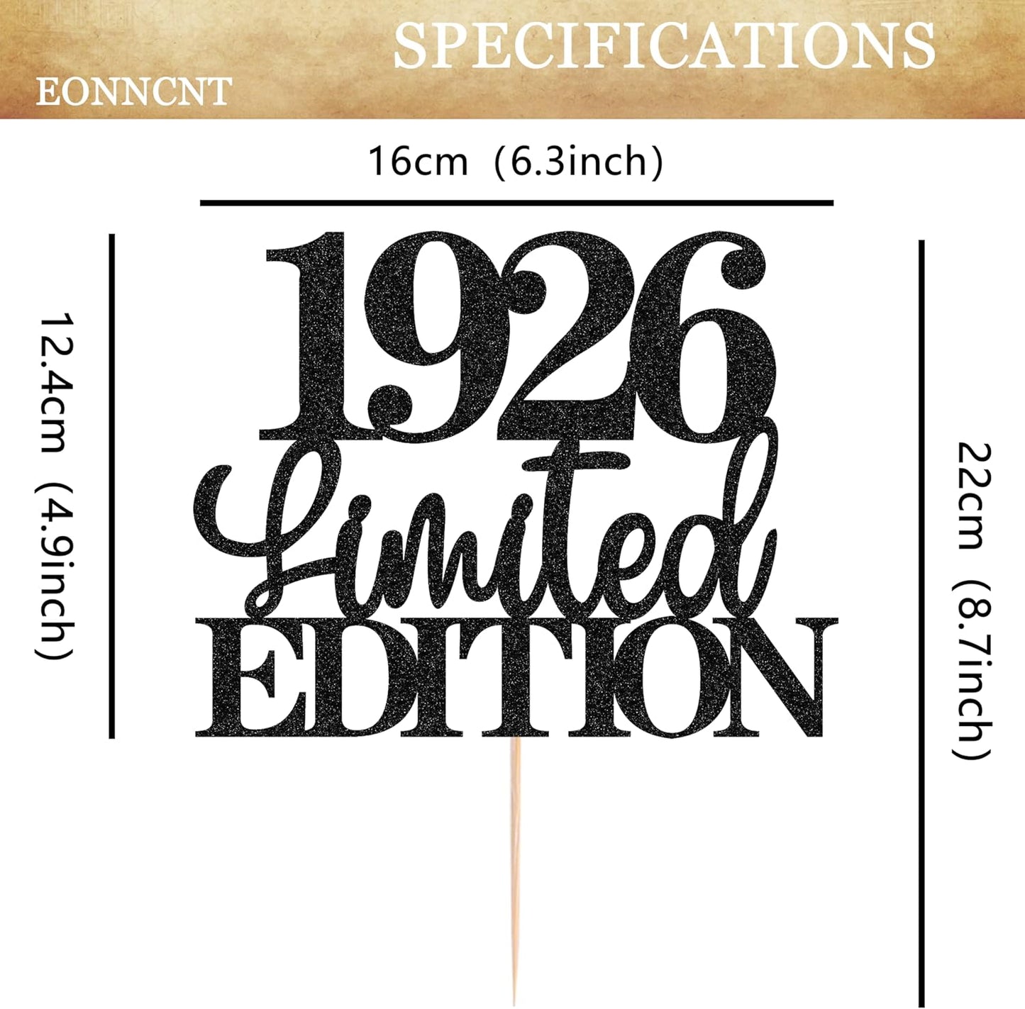 Limited EDITION 1926 Cake Topper - Black Glitter Happy 99th Birthday Party Cake Decoration Supplies, Cheer to 99 Years Cake Bunting Decor for 99th Birthday Party Photo Booth Props