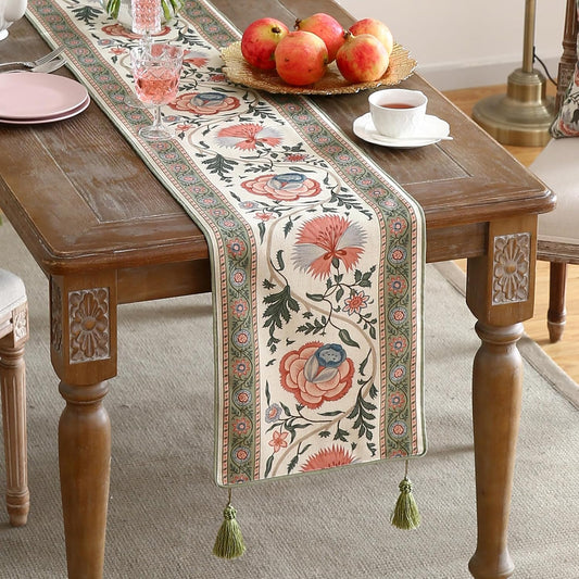 ISAENNE Designer Vintage Linen Table Runner 102 Inches Long,Elegant Floral Pattern Wrinkle Resistant Table Runners for Dining Tables,Thanksgiving,Kitchen Tables,Christmas,12"*102"-Daffy B