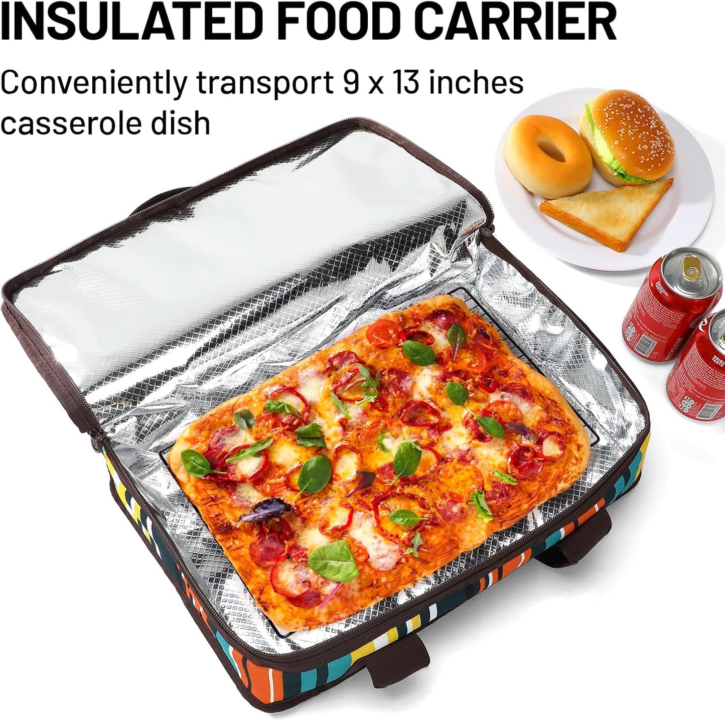 MIER Insulated Casserole Carrier for Hot or Cold Food Thermal Food Carrier Bag for Lasagna Potluck Parties Picnic Cookouts, Fits 9"x13" Baking Dish/Foil Pan, Blue