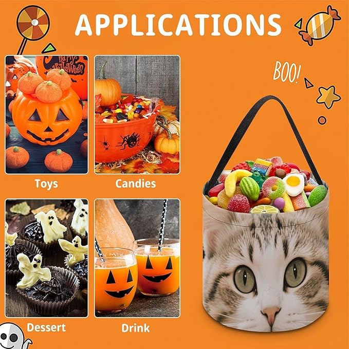 Halloween Candy Bucket - Floral Cat Trick Or Treat Candy Bag, Gift Bag for Party Favor Supplies