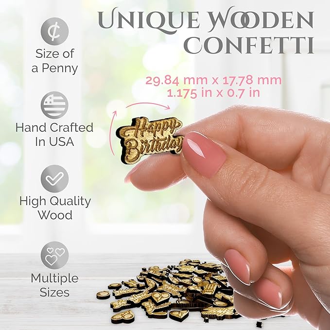 Confetti - Engraved Wood - Rustic Wooden Wedding Decor Party Table Scatter Decorations (Happy Birthday)