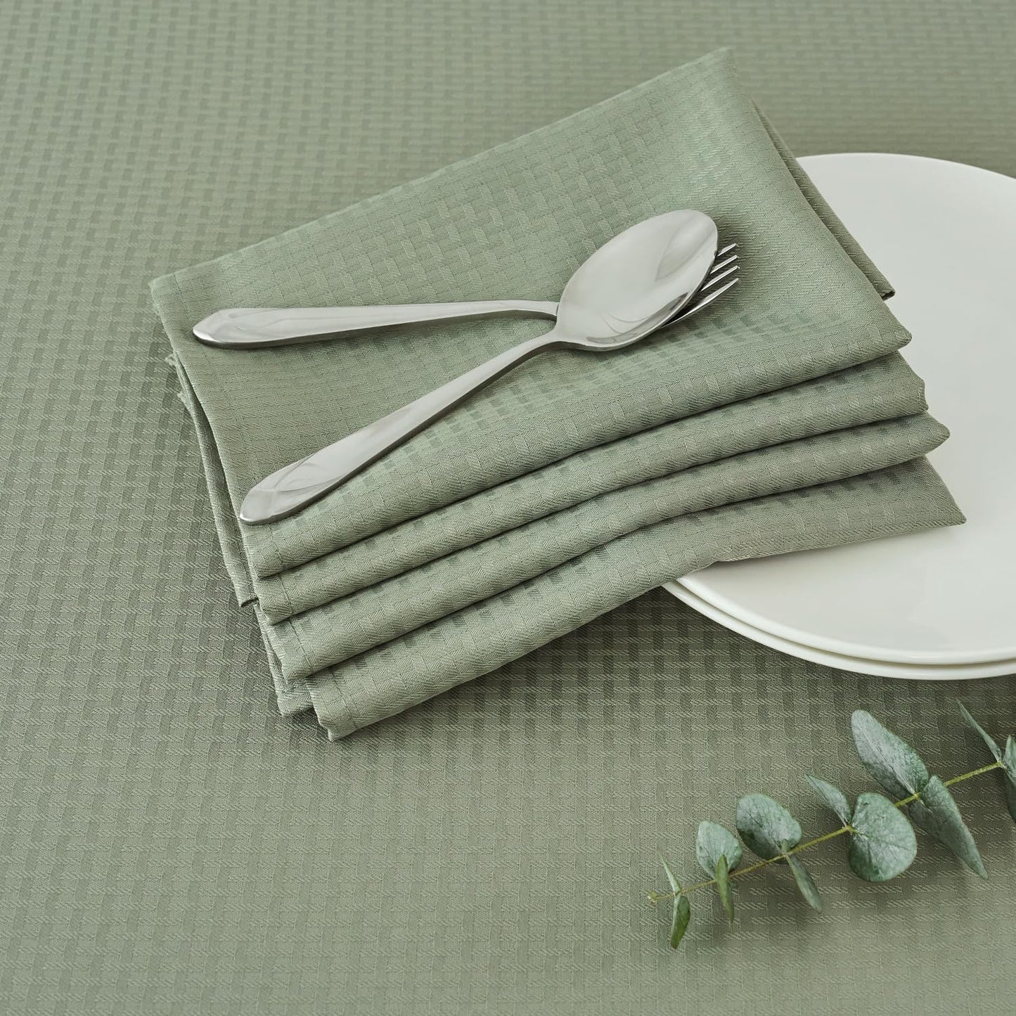 maxmill Cloth Napkins Weaved Texture Pattern Soft Comfortable and Luxury Serviette for Restaurant Family Dinners Weddings Parties and Banquets Set of 4 Pieces, 20 x 20 Inch Sage Green
