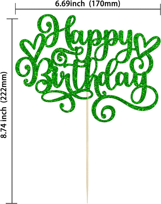 Gyufise Happy Birthday Cake Topper Glitter Cake Pick for Celebrating Anniversary Party Cake Decorations Supplies Green (1Pcs)
