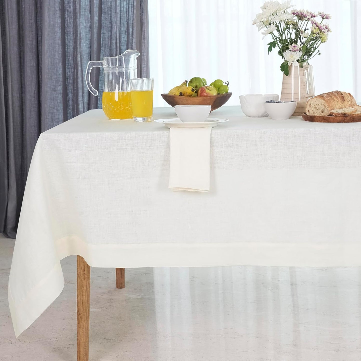 D'Moksha Homes Linen Ivory Tablecloth 60 x 90 Inch - 100% Pure Linen Rectangular Tablecloth - Machine Washable Table Cloth for Fall, Autumn and Halloween