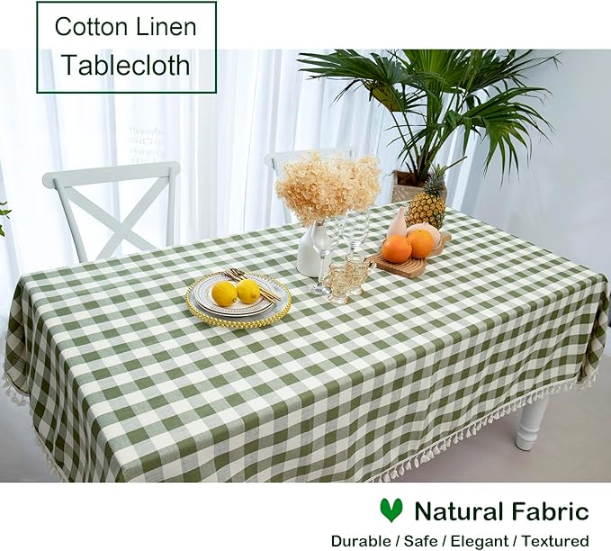 Buffalo Plaid Rectangular Tablecloth-Cotton Gingham Table Cloth for Kitchen Restaurant Farmhouse Christmas Décor (Rectangle/Oblong, 55x102,Green)