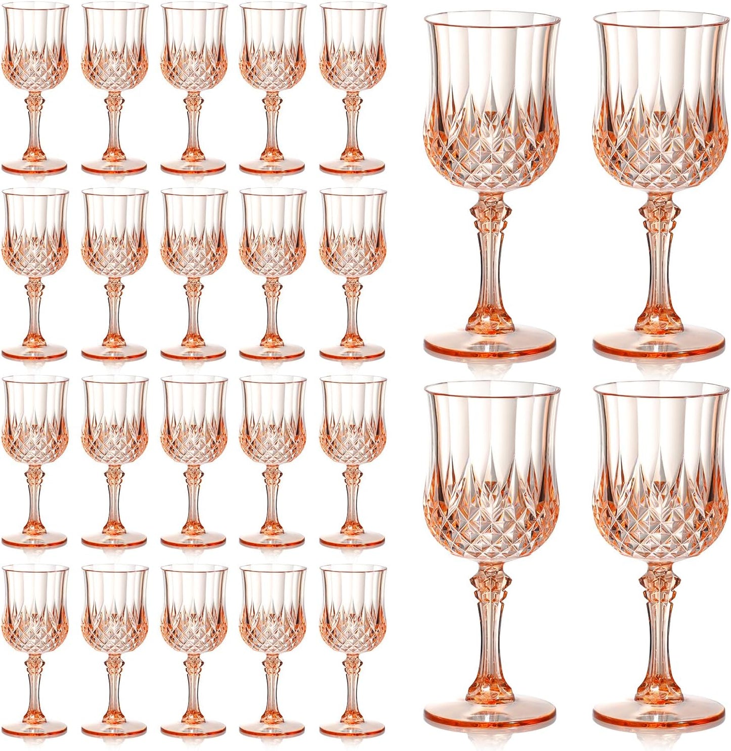 XUWAIDSGN 24 Pcs 7oz Plastic Vintage Wine Glasses Drinking Glasses Unbreakable Wedding Glassware Crystal Water Goblets Reusable Drinkware Vintage Champagne Flutes (24, Pink)