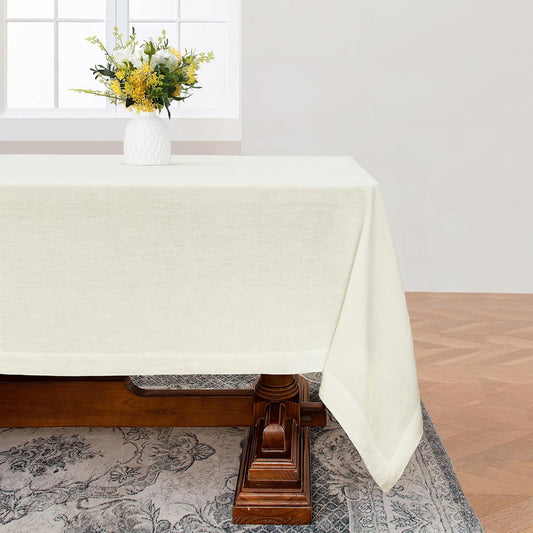 Linen World 100% Linen Tablecloth,Cream Tablecloth 108" x 60" Inch,Washable Rectangular Tablecloth for Dining,Outdoor,Weddings and Restaurants,Decorative Thanksgiving Christmas,Jacquard Weave Design