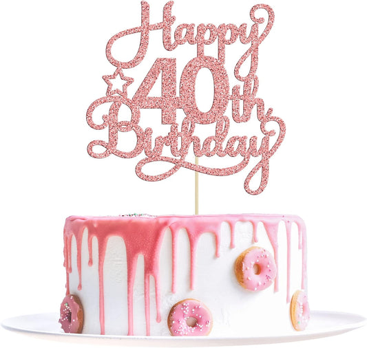 1 Pack Happy 40th Birthday Cake Topper Rose Gold Glitter 40 & Fabulous Cheers to 40 Years Old 40th Birthday Cake Pick for Celebrating 40th Birthday Anniversary Party Cake Decorations Supplies