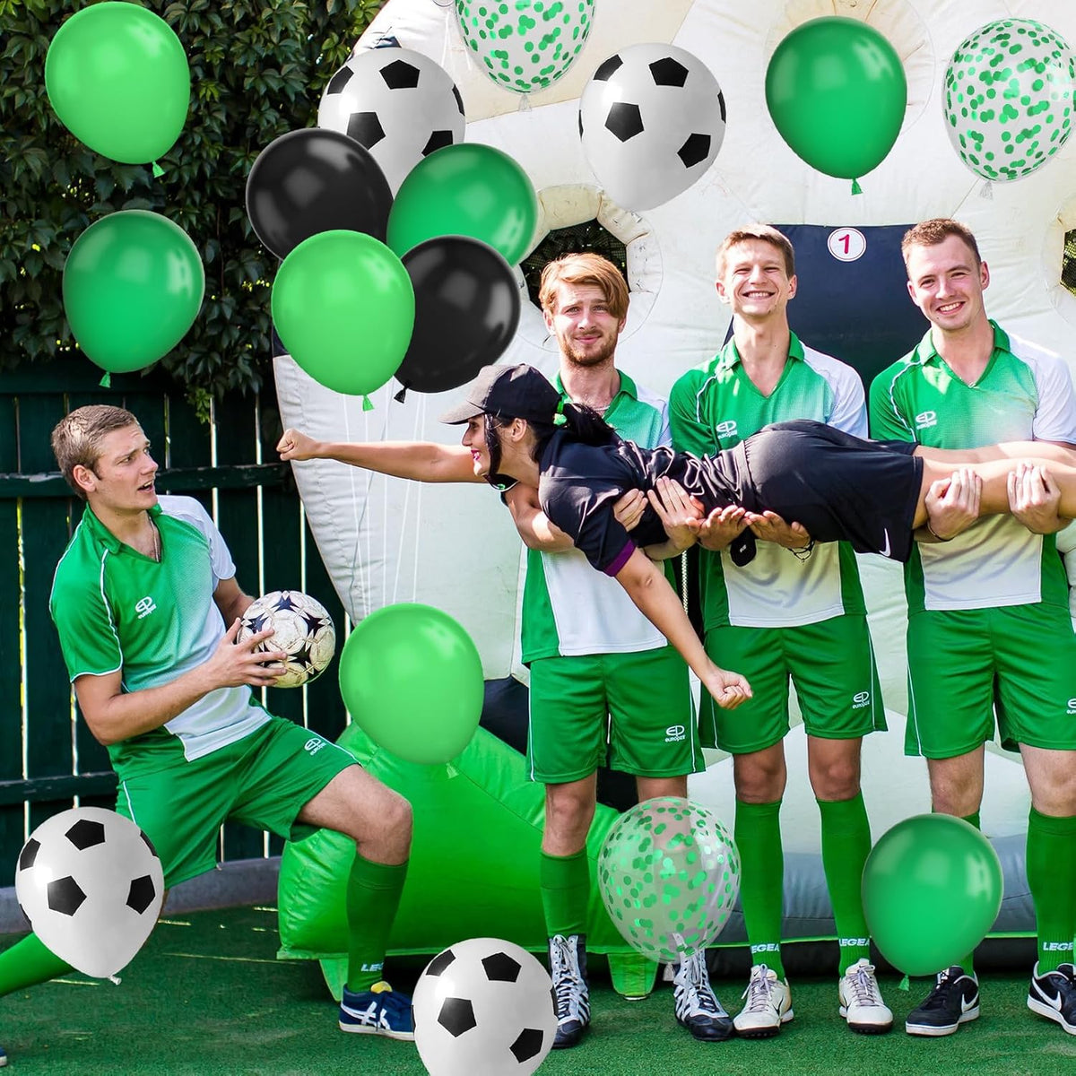 30pcs Soccer Balloon Green Black,Soccer Print Balloon 12 Inch Set,Football Party Birthday Decorations for Boys Kids Football Sport Theme Party Decorations