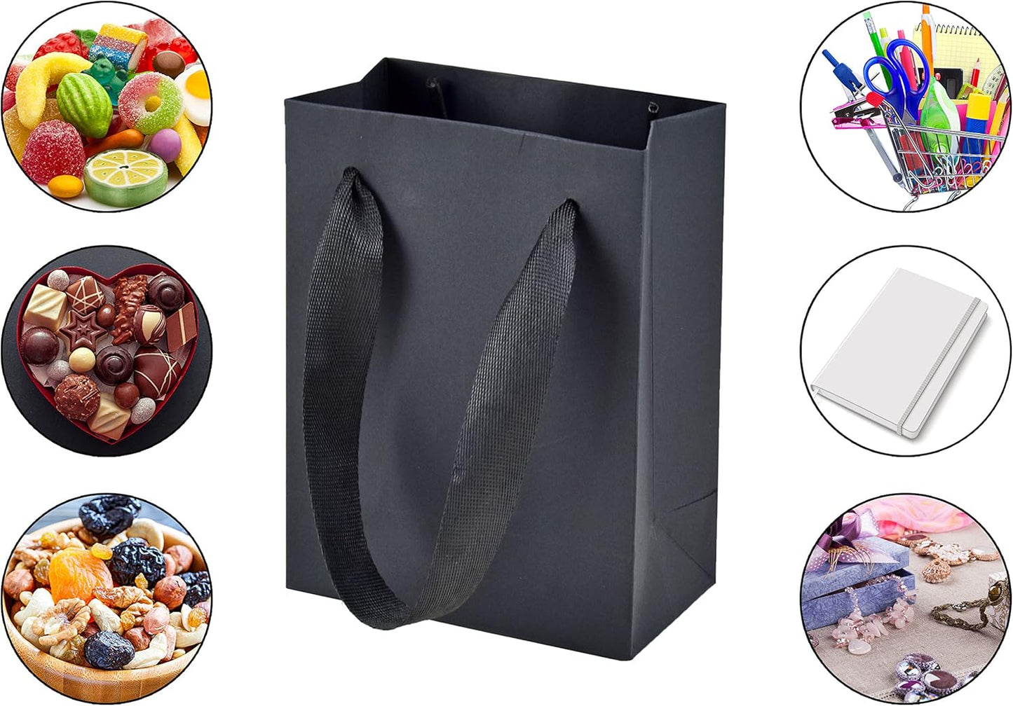 HUAPRINT Black Paper Bags,Matte Black Gift Bags,Small Shopping Bags with Handles,30 Pack 4.5x2.5x6 inch,Craft Gift Bags,Retail Bags,Party Favor Bags,Merchandise Business Bags,Holiday,Wedding Bags