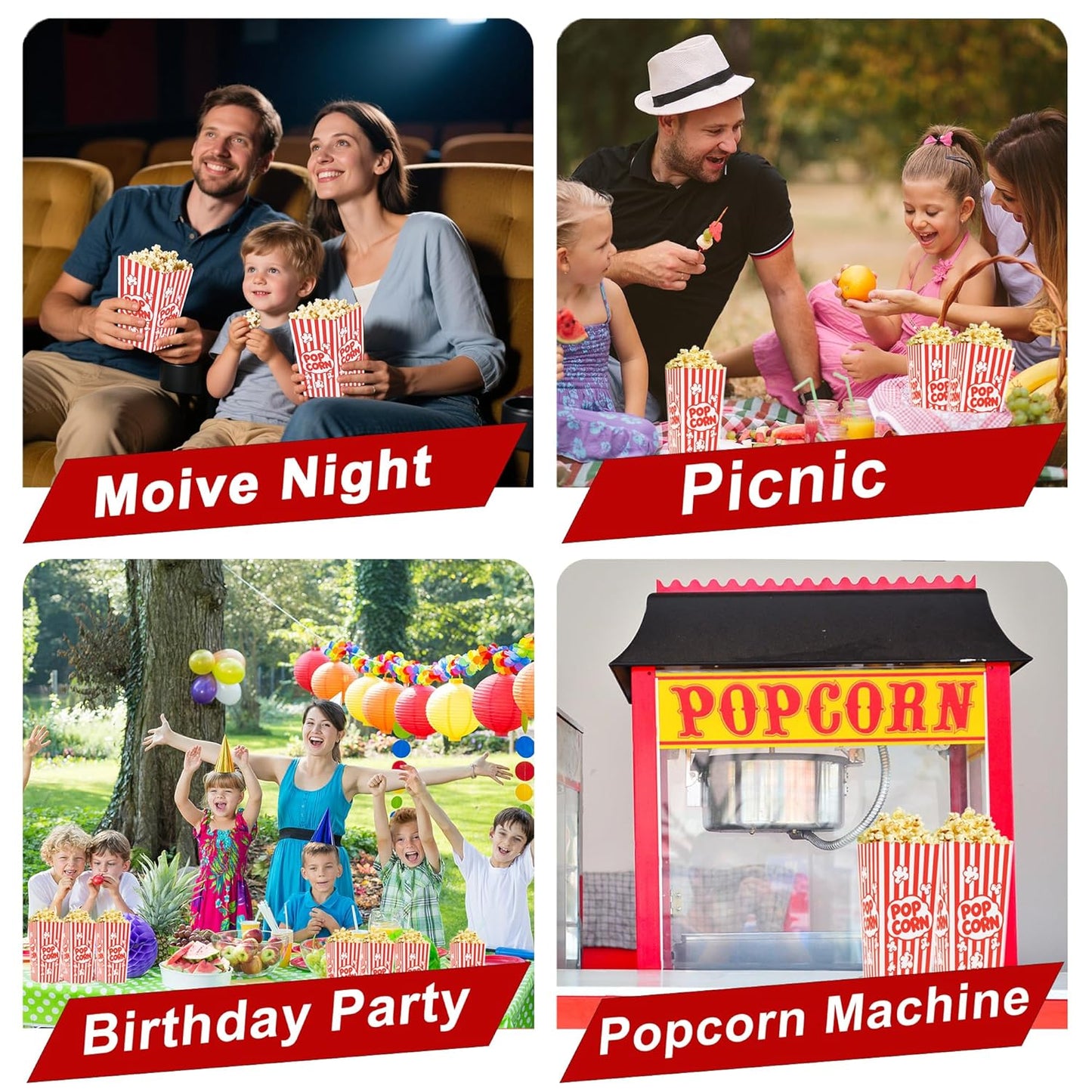120 Pcs Popcorn Boxes, Large Capacity Popcorn Containers Buckets for Pop Corn Machine, Movie Night, Cinema, Carnival, Party, Concessions