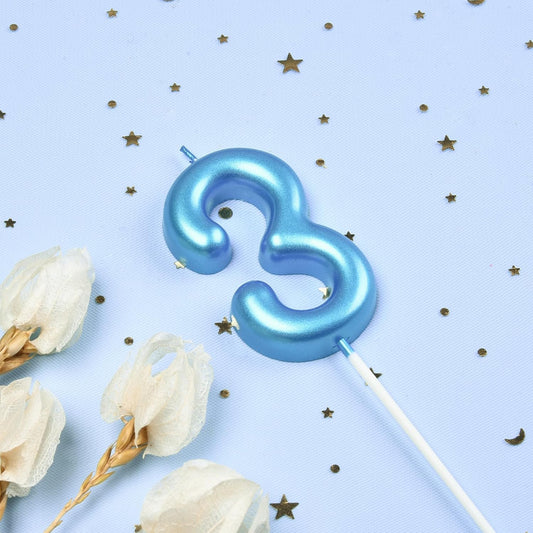 PHD CAKE 2.76 inch Classical Blue 3 Number Birthday Candles, Blue Number Candles, Cake Number Candles, Party Celebration