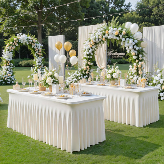 Besutolife 4 Pack Ivory Spandex Tablecloth for 6ft Rectangle Tables Fitted Table Cloth Stretch Table Covers Skirt 6ft Rectangular Tablecloths for Banquet Parties Wedding Decorations