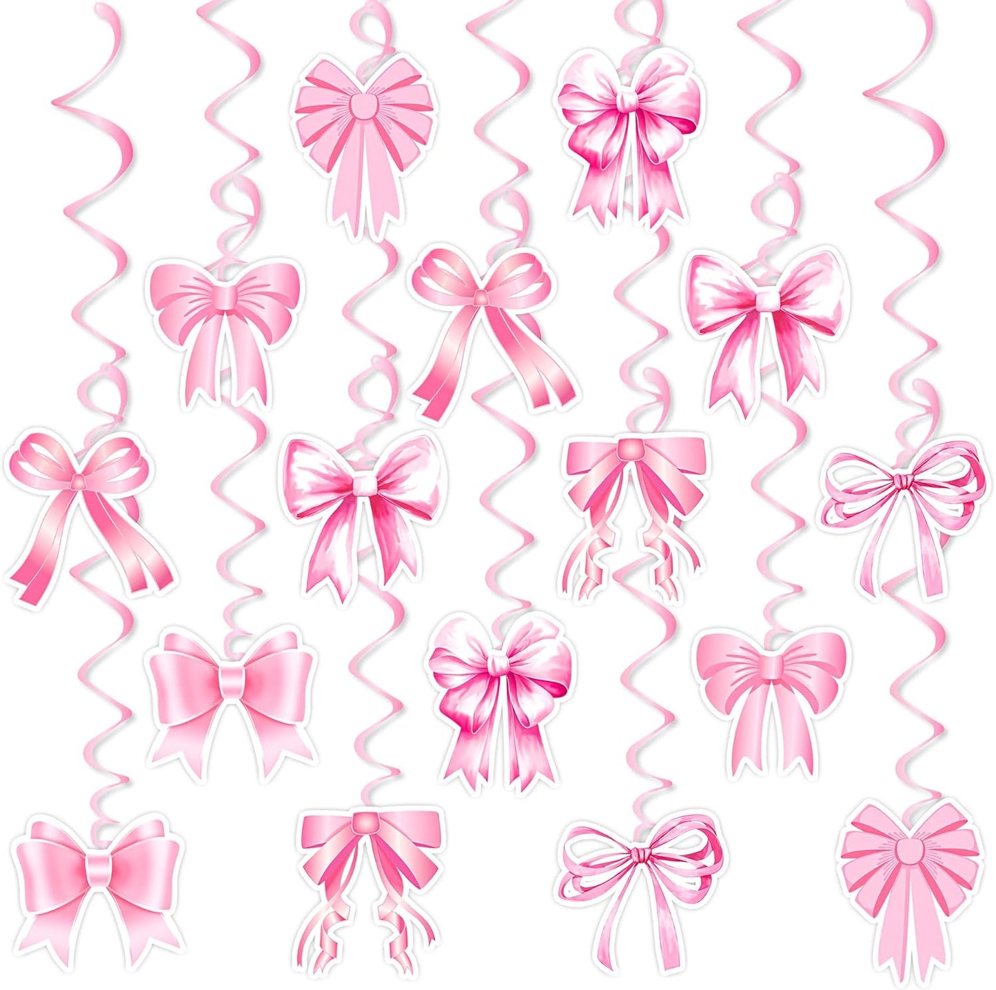 Pink Bow Birthday Decorations, Kaluofan 32PCS Pink Bow Hanging Swirls Set, Bow Party Decorations for Girl Birthday Wedding Valentine's Day Dance Party Favor Supplies