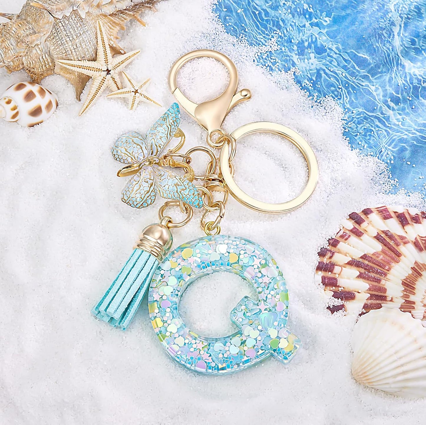 Fashion Alphabet Initial Letter Keychain Tassel Butterfly Pendant Key Ring for Purse Handbags Women Girl
