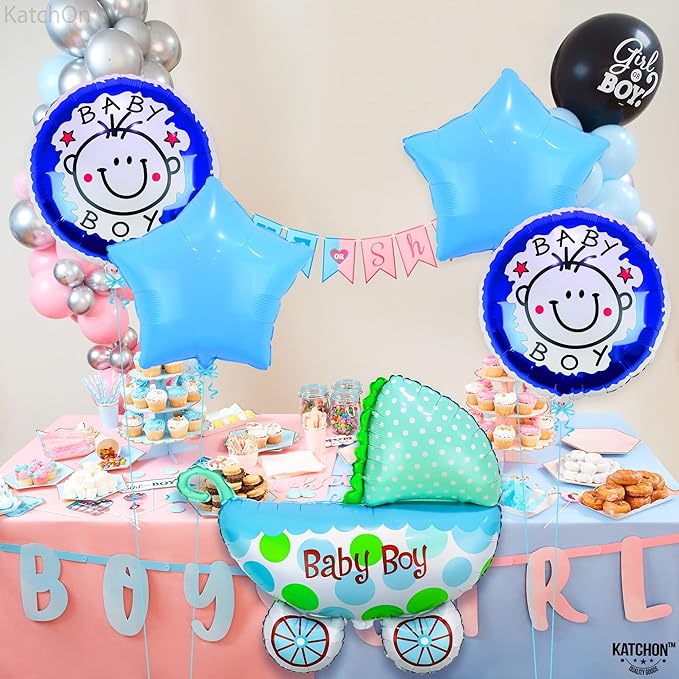 KatchOn, Baby Shower Decorations for Boy - 27 Inch, Pack of 5 | Its A Boy Balloons for Gender Reveal Decorations | Welcome Baby Boy Balloons for Baby Boy Shower