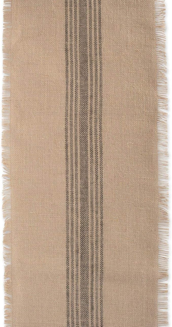 DII Jute Burlap Collection Kitchen Tabletop, Table Runner, 14x72, Middle Stripe Gray