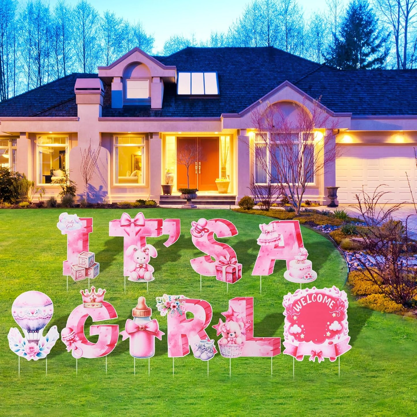 EASY JOY 10PCS Its A Girl Yard Signs with Stakes Pink It's A Girl Baby Shower Yard Sign for Gender Reveal Outdoor Garden Lawn Party