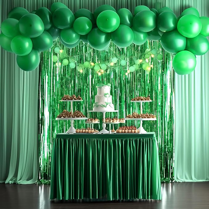 4 Packs Green Foil Fringe Curtain, Green Glitter Metallic Tinsel Backdrop for Birthday, Wedding, Baby Shower, Halloween, Christmas, Hawaiian Luau, Football, Dinosaur Jungle Party Decorations Supplies