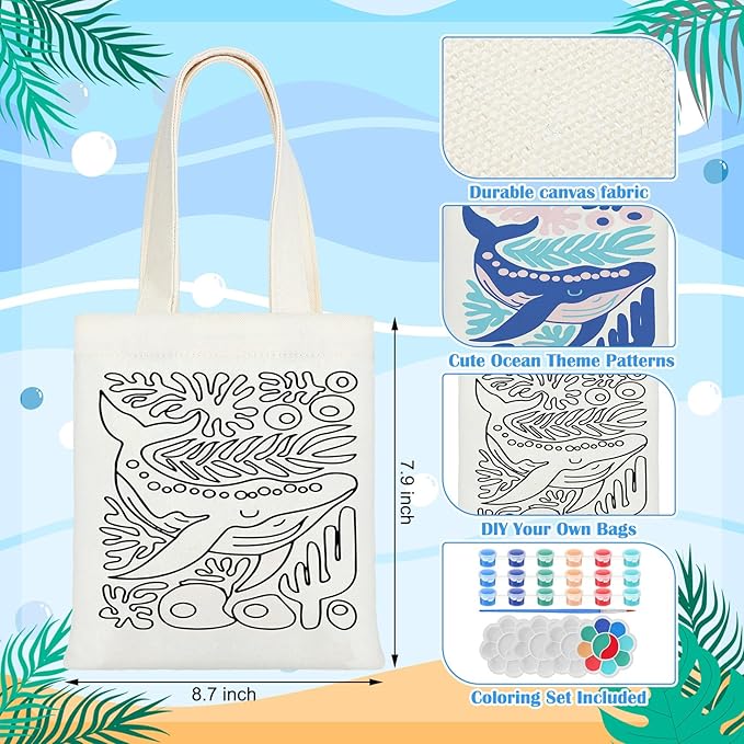 Aliceset 16 Pcs Color Your Own Bag Canvas Tote Bag for Painting 7.9'' x 8.6'' Mini Doodle DIY Craft Gift Reusable Cotton Bulk
