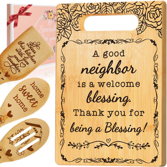 Neighbors Gifts, Thank You Gift for Neighbors, Housewarming Gift for Neighbors, Christmas Gift for Neighbors, Welcome Neighbors Cutting Board Set Gift, A Good Neighbor is a Welcome Blessing