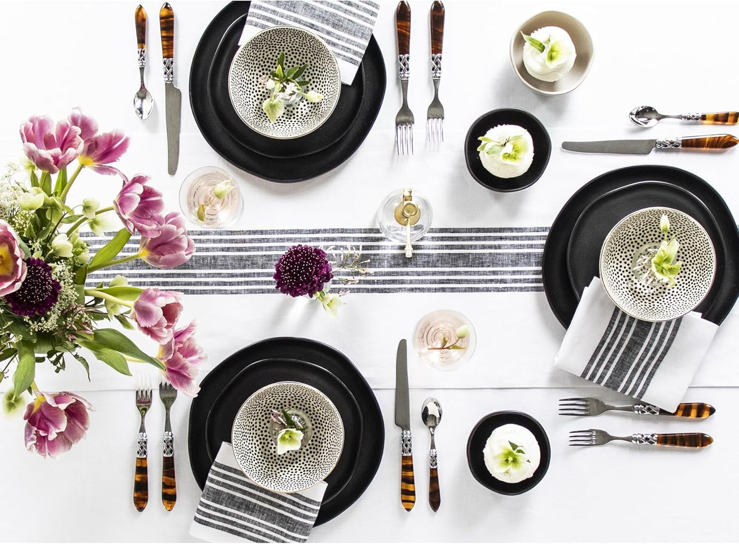 Solino Home Linen Striped Table Runner 48 Inches - 100% Pure Linen Black and White Farmhouse Small Table Runner 14 x 48 Inch Ideal for Dresser and Coffee Tables - Fall, Halloween, Thanksgiving