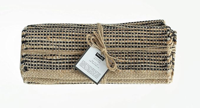 Chardin Home Natural Jute & Black Placemats, Set of 4 – Rustic Handmade Boho Table Mats, 13x19 Inch Dining Table Placemats for Kitchen, Everyday Meals, Holidays, Farmhouse or Modern Table Décor