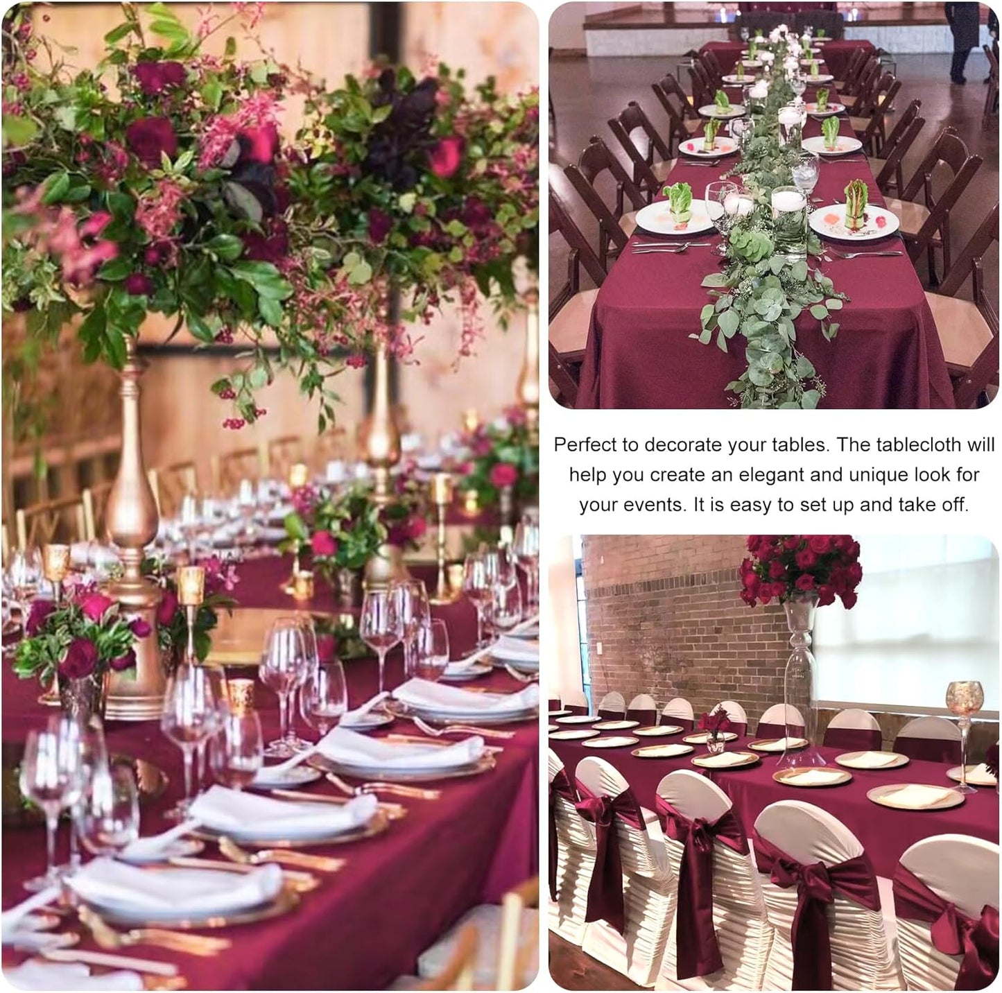 4 Pack Rectangle Tablecloth 60x126 Inch Burgundy Washable Polyester Table Cover for Wedding Dining Table Buffet Parties Banquet Decoration（Burgundy）