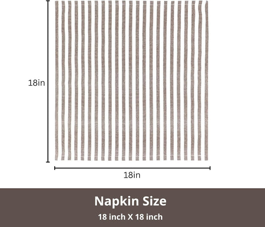 PurpleEssences Plain Striped Cloth Napkins - Set of 12-100% Cotton - 18 x 18 Inch - Fall Thanksgiving - Perfect Everyday Use Dinner Napkin - Nut Brown and Ivory