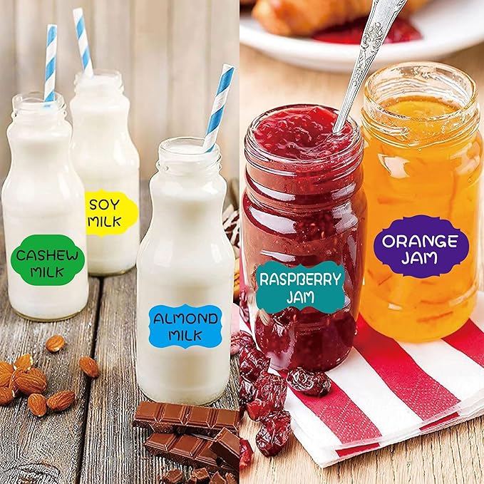 SALEMAR 200PCS Fancy Shape Sticker Labels for Essential Oil, Bottle, Food and Jars, Adhesive Gift Tag Stickers for Christmas (Cream)