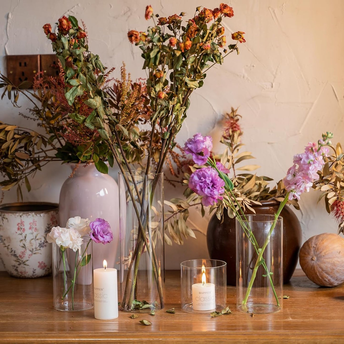 Devilfire 12Pcs Glass Cylinder vases for Centerpieces, 6 Inches Tall Flower Vases Wedding Decorations,Bulk Cylinder Flower& Plant Vases,Hurricane Candle Holder for Table Shelf, Party.