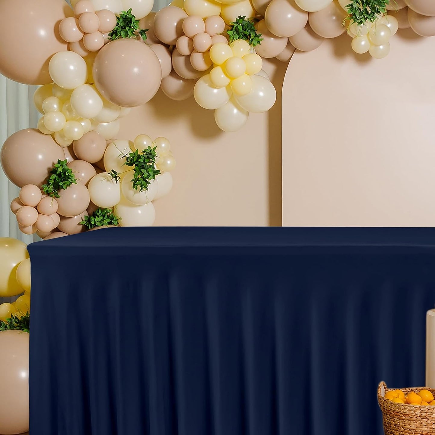 HolidayIdeas 8ft Spandex Tablecloth 2 Pcs Fitted Stretch Table Skirts 30x96 Inch,Navy Blue Ruffle Design Wrinkle-Free Polyester Table Cover for Vendor Booth, Parties Banquets, Events