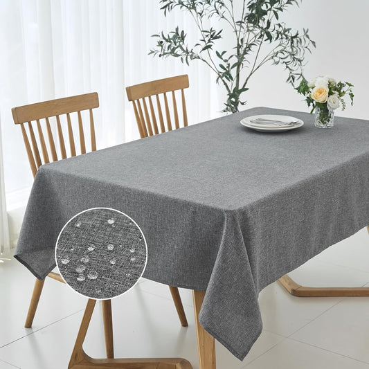 maxmill Linen Textured Rectangular Tablecloth Water Resistant Wrinkle Free Spill-Proof Stain Proof Table Cloth for Dining Room Decoration Banquet Party Wedding Holiday Dinner, 52 x 84 Inch, Dark Grey