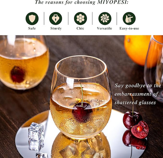 18oz Clear Stemless Wines Cups (Set of 8), Shatter-Proof Acrylic Glasses Drinkware, Reusable Plastic Bar Glasses, BPA-Free, Dishwasher-Safe