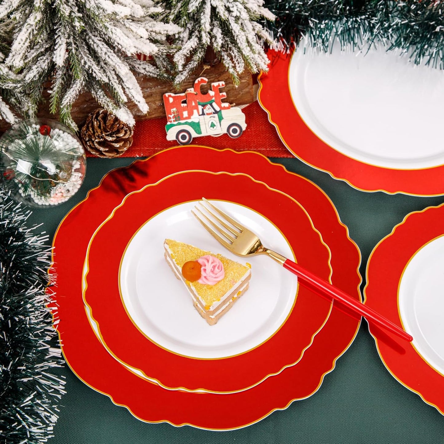 WDF 60pcs Red Christmas Plastic Plates Disposable - 7.5inch Heavy Duty Red Dessert/Salad/Cake Plates for Christmas
