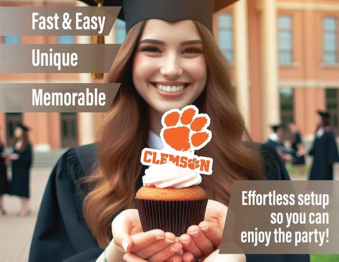 Clemson Party Supplies for Football, Birthday Gift, Graduation Party Banner and Cake Toppers (42 Pieces) (Clemson Tigers)
