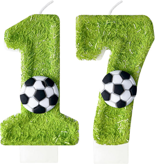 Birthday Candles Numbers，Soccer Birthday Decorations，Suitable for Girl and boy Cake Toppers, Wedding Cakes, Anniversaries, Party Celebrations, Birthday Decorations (Number 17)